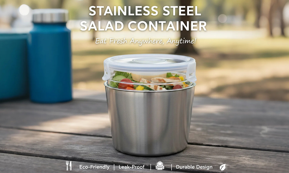 Contenedor de ensalada de acero inoxidable — fiambrera reutilizable para almacenamiento de comida fresca